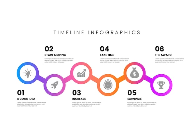 6 pointer timeline infographics