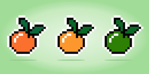 8 bit pixel of orange Citrus Fruits for game assets in vector illustrations