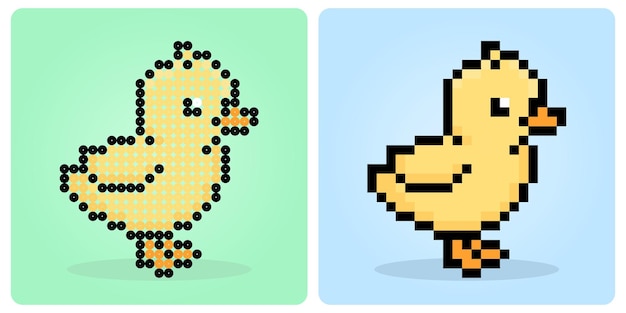 8-bit pixel the chicks. Animals Pixel in vector illustrations for cross stitches and beads pattern