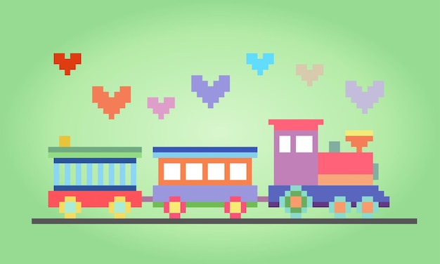 8 bit pixel train toys pixel in vector illustrations for game assets and cross stitch patterns