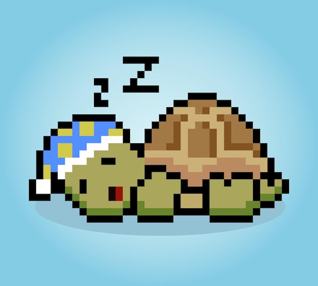 8-bits Piksel sovende skilpadde Dyrepiksler i vektorillustrasjon for korsstingsmønster