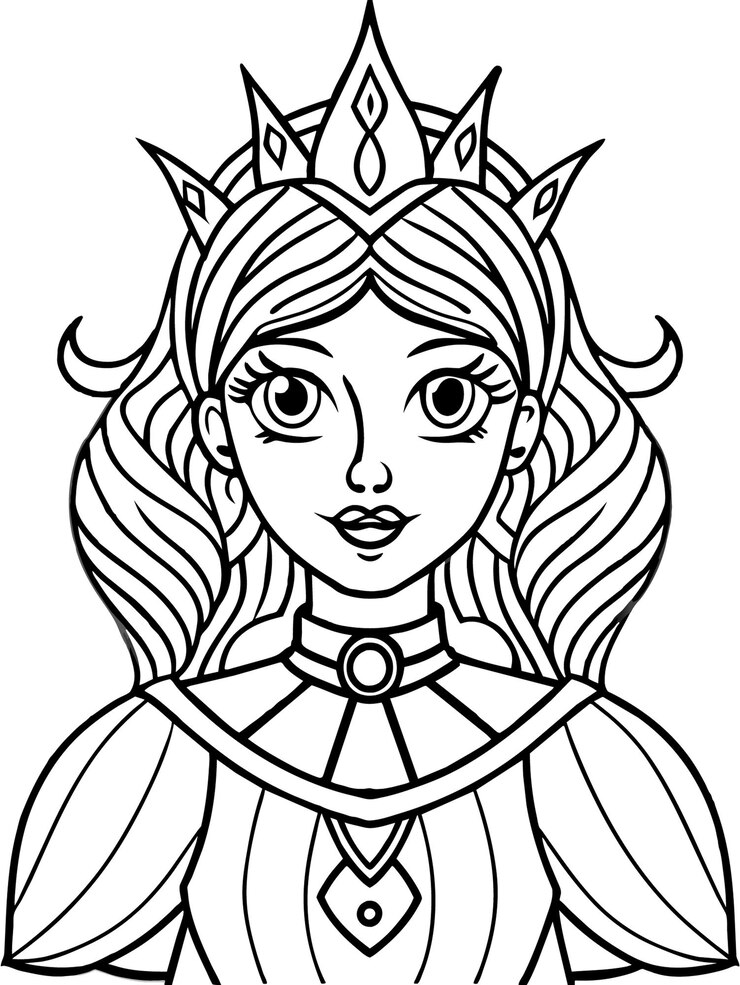a black and white drawing of a princess with a crown