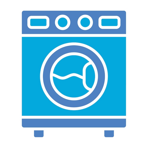 a blue and white dishwasher with a blue and white logo