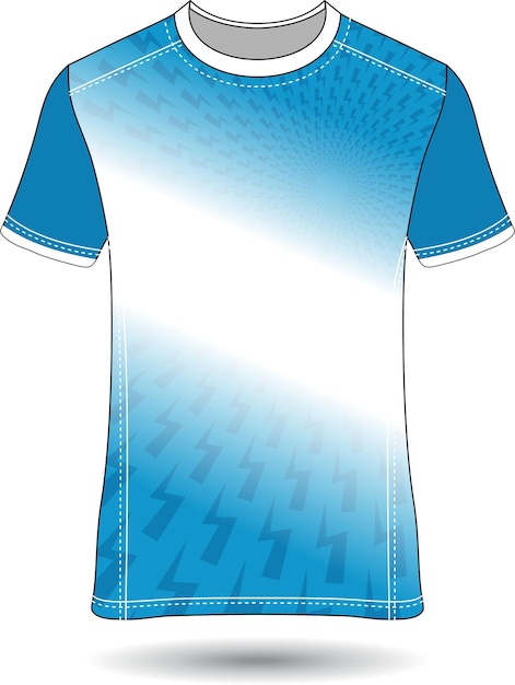 a blue shirt with a white arrow on the front