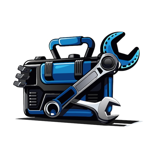 a blue tool that has a wrench on it