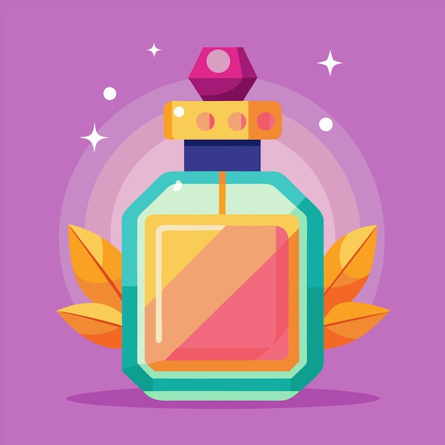a bottle of perfume with a pink background with a flower in the middle