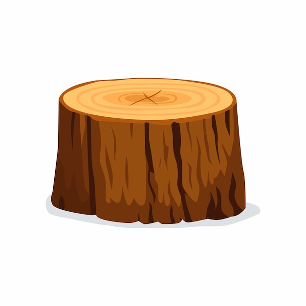 a brown cut tree stump with visible growth rings isolated on white