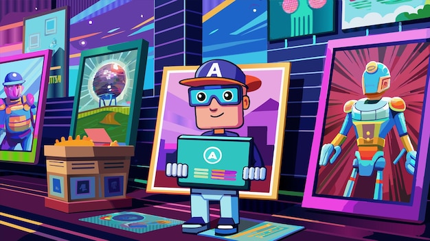 a cartoon of a comic book character with a laptop in his hand