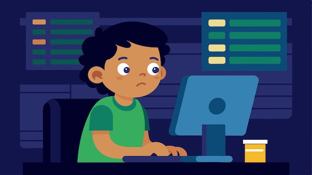 A child stares intently at their computer screen deep in thought as they work on debugging a