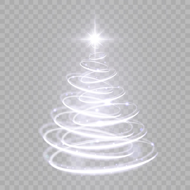 a christmas tree with a shining star on top and sparkling particles of magical decorations