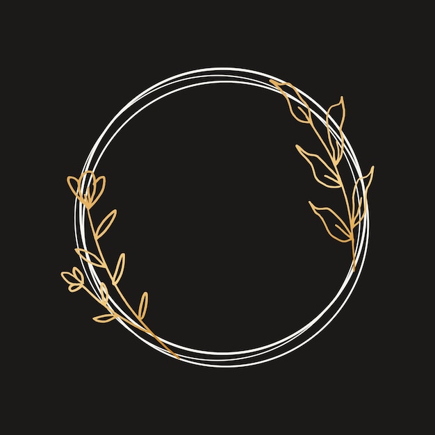 A circle frame with gold leaves on a black background.