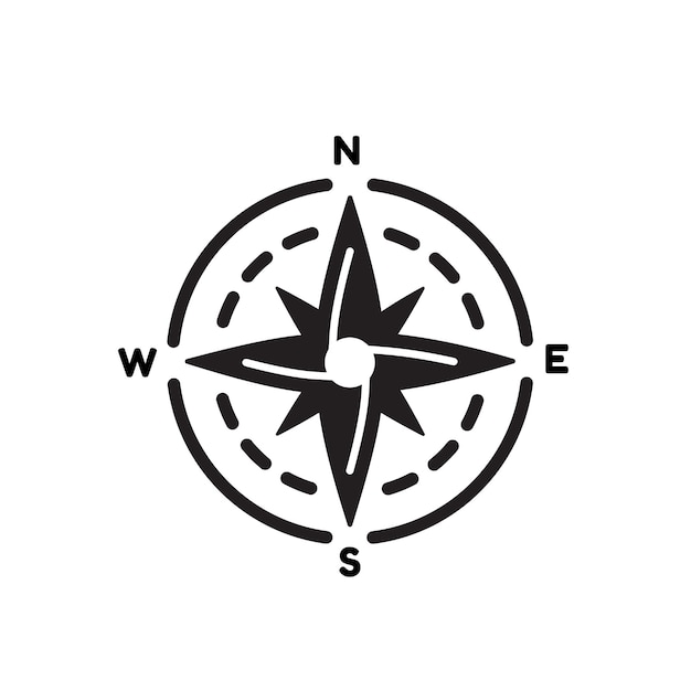 A classic compass with the four cardinal directions of North North East E South S and West W This compass symbol is suitable for travel companies maps directions or navigation