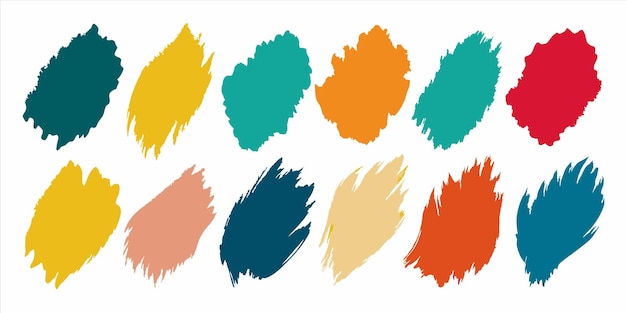 a collection of colored leaves painted on a white background