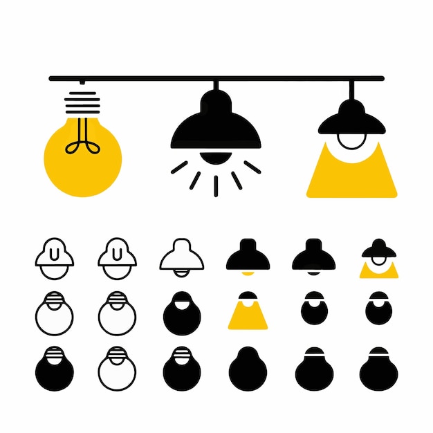 a collection of different types of objects including a light bulb