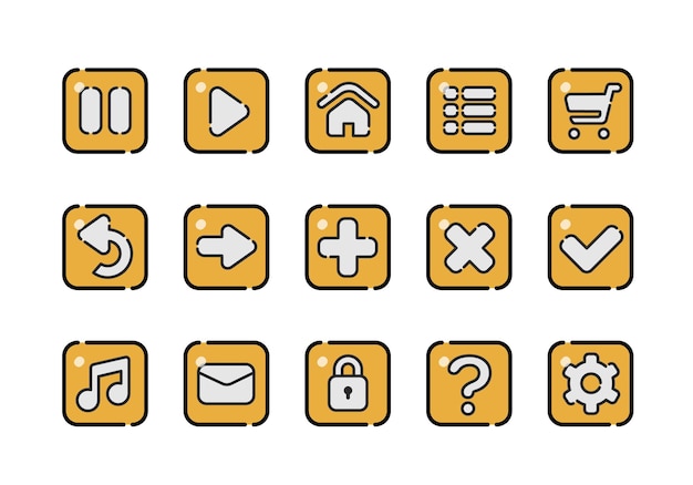 a collection of icons with symbols for a web design Set of buttons for games applications