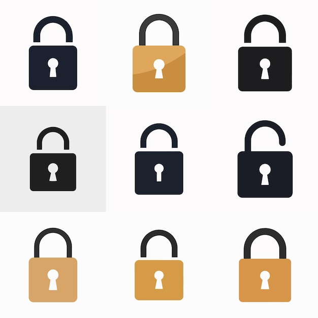 a collection of padlocks including one that has a key lock