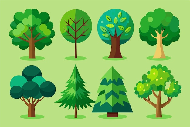 a collection of trees with different colors and shapes of different shapes