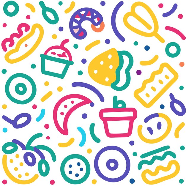 a colorful abstract pattern featuring various shapes and colors