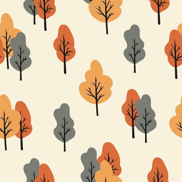 a colorful autumn background with trees and a gray and orange leaves