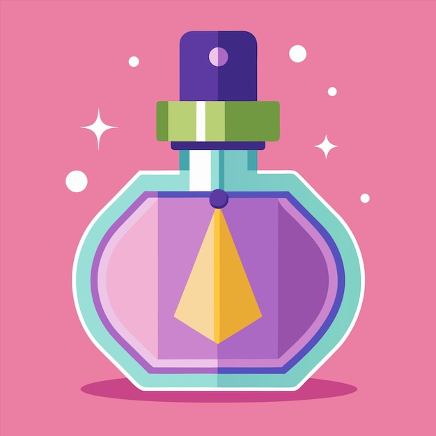 a colorful bottle of perfume with a purple top and a yellow tip