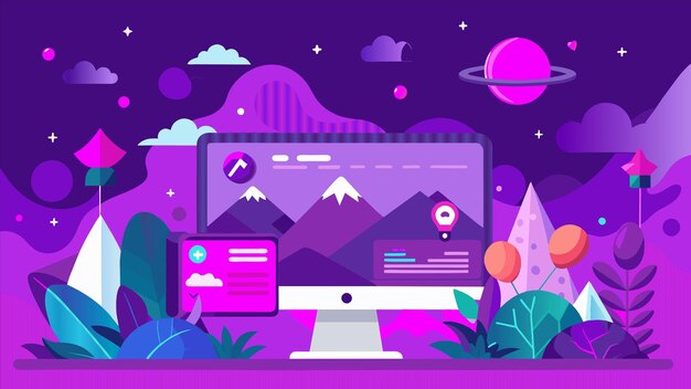 a colorful illustration of a mountain with a mountain in the background