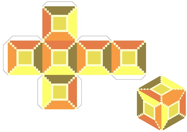 A colorful isometric vector illustration of pixelated cubes and blocks arranged in a playful