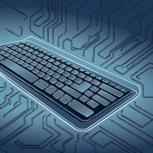 a computer keyboard with a blue background and a black keyboard with a white keys