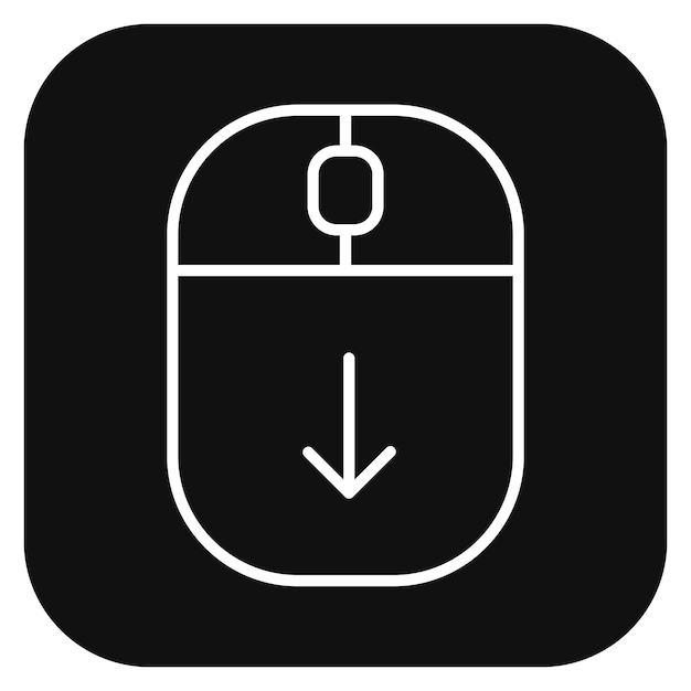 a computer mouse with a black background with a white arrow pointing down