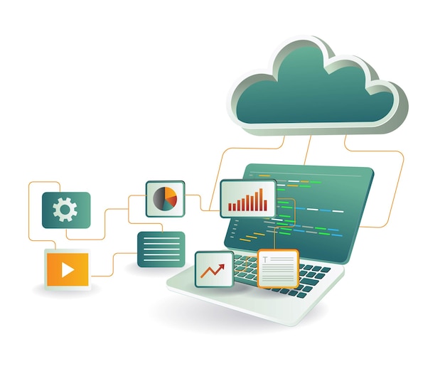 a computer screen with a cloud and a diagram of a cloud