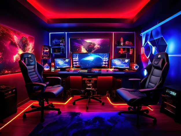 a computer screen with a robot on it and a red light on the wall