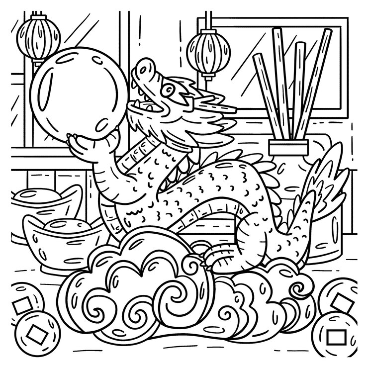 Vektor a cute and funny coloring page of a dragon with jade orb provides hours of coloring fun for children color this page is very easy suitable for little kids and toddlers