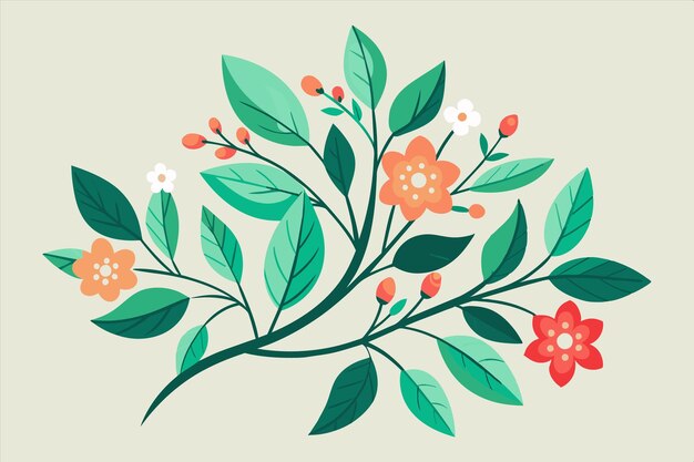 a drawing of a branch with flowers and leaves