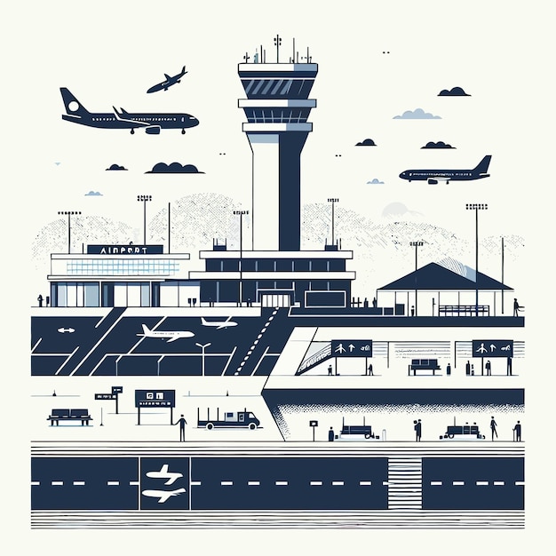 a drawing of a plane and a control tower with the words airfrance on it