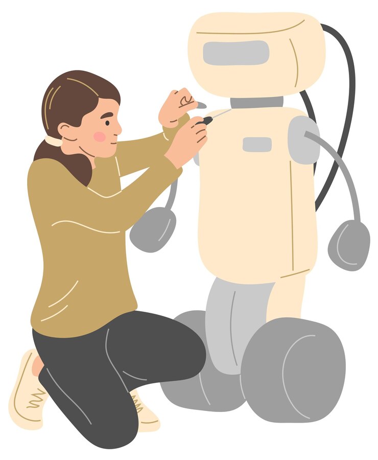 Vektor a girl repairs a robot