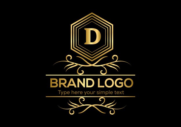 A gold logo with the letter d on a black background