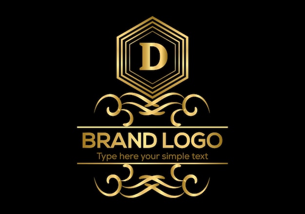 A gold logo with the letter d on a black background