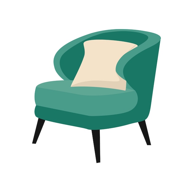 a green chair with a pillow on it