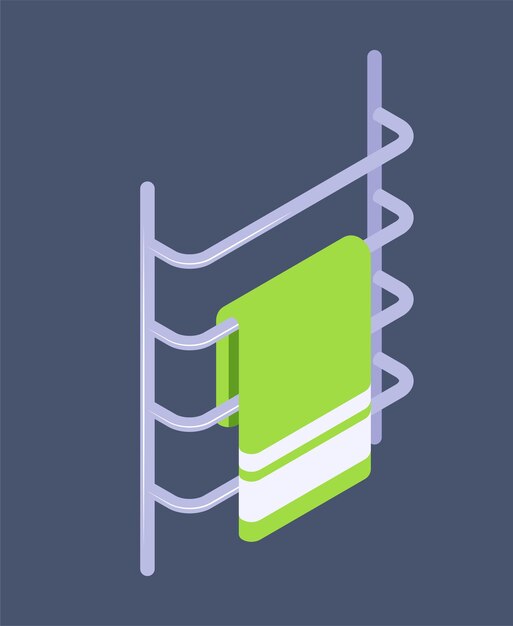 a green towel hanging on a metallic rail with a dark background vector illustration of a bathroom