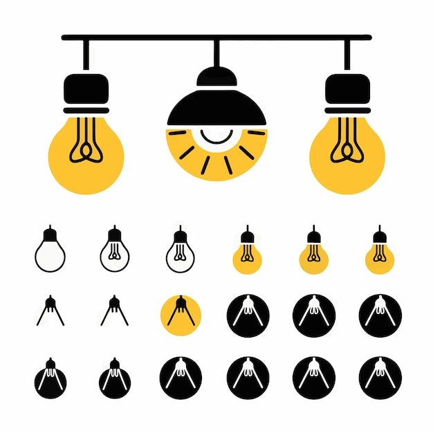 a group of black and yellow lights with one that says light