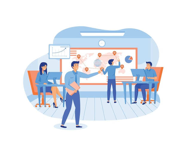 A group of people characters are thinking about an idea prepare a business project to start career rise to success flat vector modern illustration