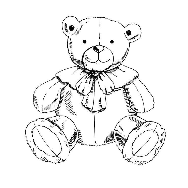 Vektor a hand drawn ink sketch of a vintage toy teddy bear in vector illustration