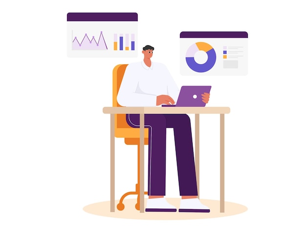 A Man Who Is Managing Company Project Data Illustration