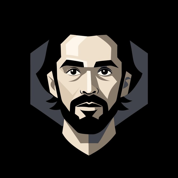 a man with a beard and mustache is shown in a triangle shape