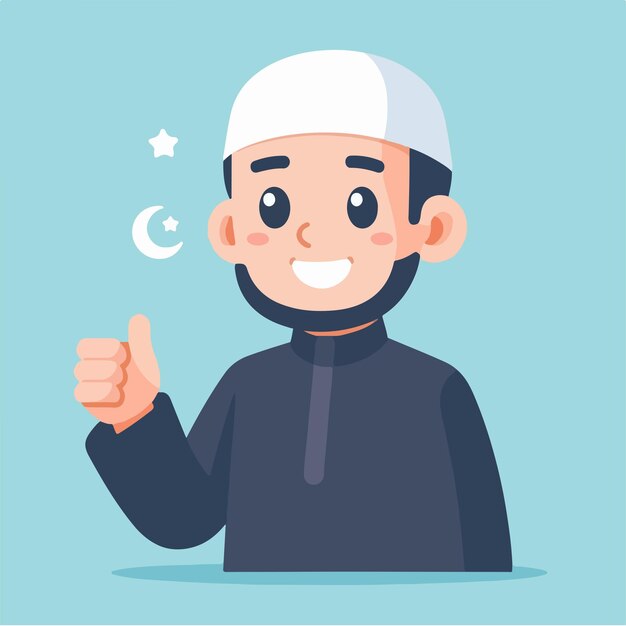 A Muslim is cheerful with a simple flat design style