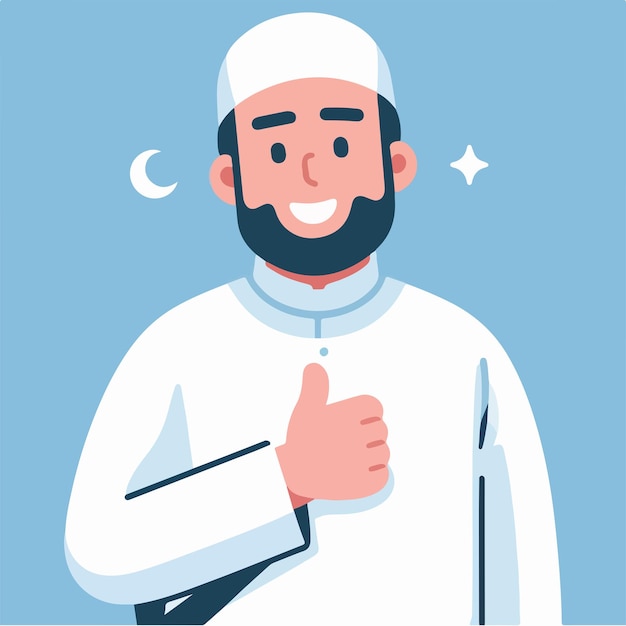 A Muslim is cheerful with a simple flat design style
