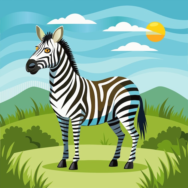 a painting of a zebra with the sun in the background
