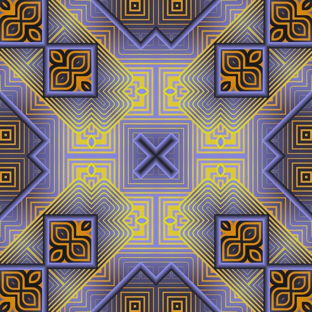 A pattern with a blue and yellow lines and a x in the center.