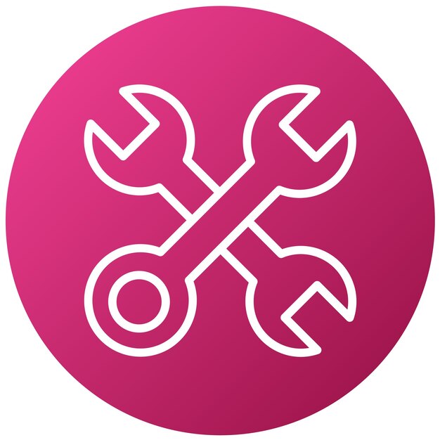 a pink circle with a pair of wrenches on it