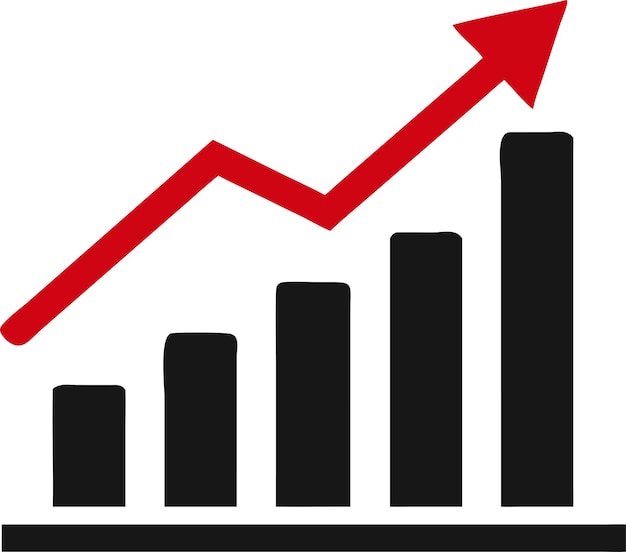 a red arrow pointing up and the word financial is above the graph