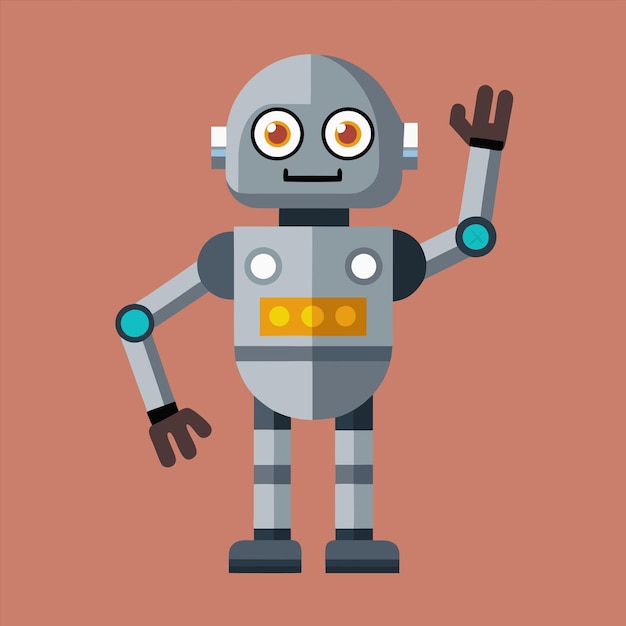 a robot with a hand raised in the air